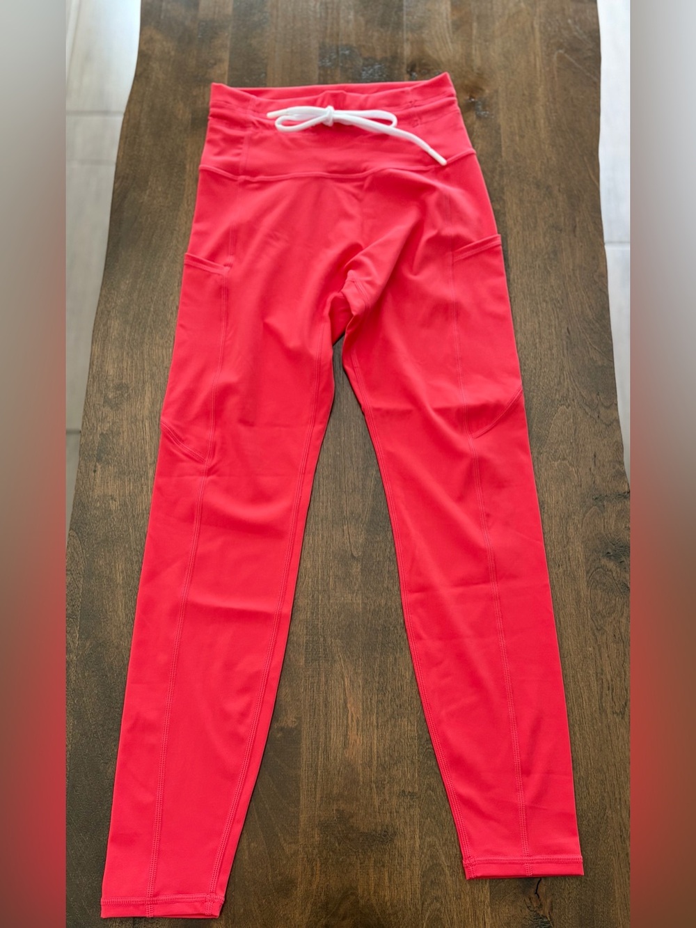 High-Waist Coral Pink Drawstring Leggings for Women